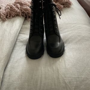 J Crew Lug sole black lace up boots size 8